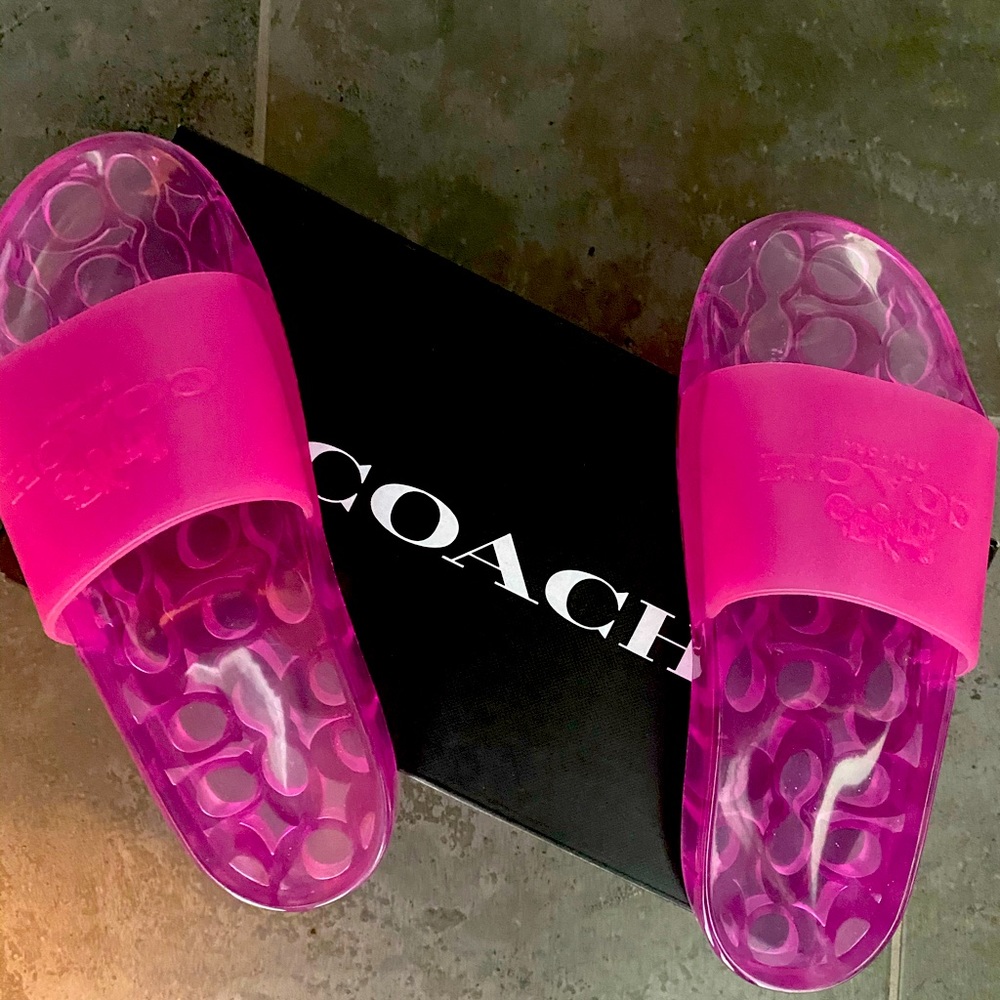 COACH Women's Hot Pink Slide Sandals